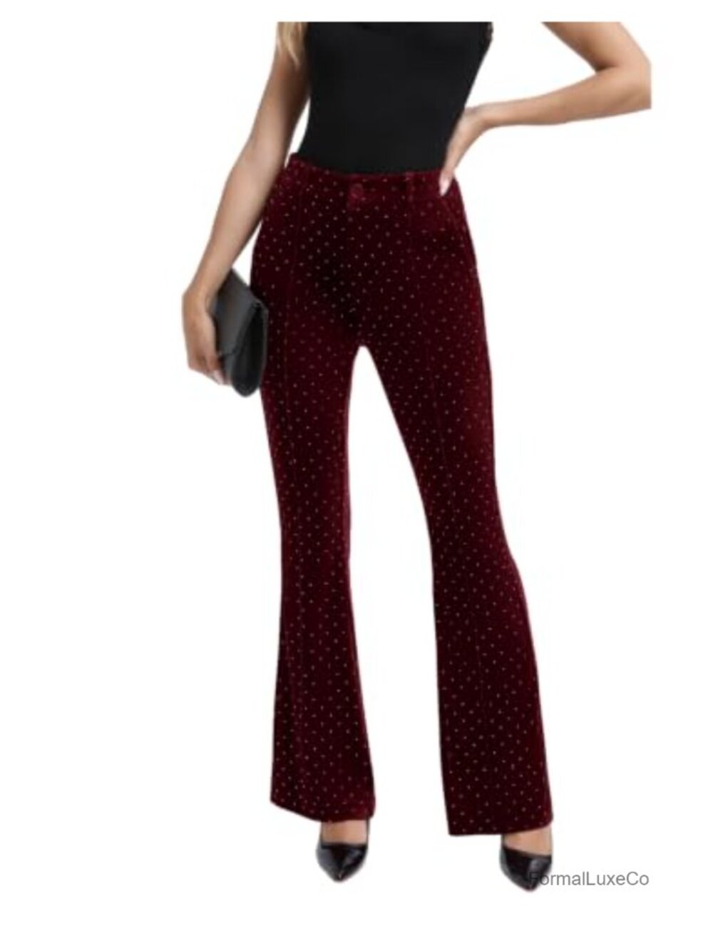 Velvet Flare Pants Women High Rise Pull On Elastic Waist Bootcut Trousers